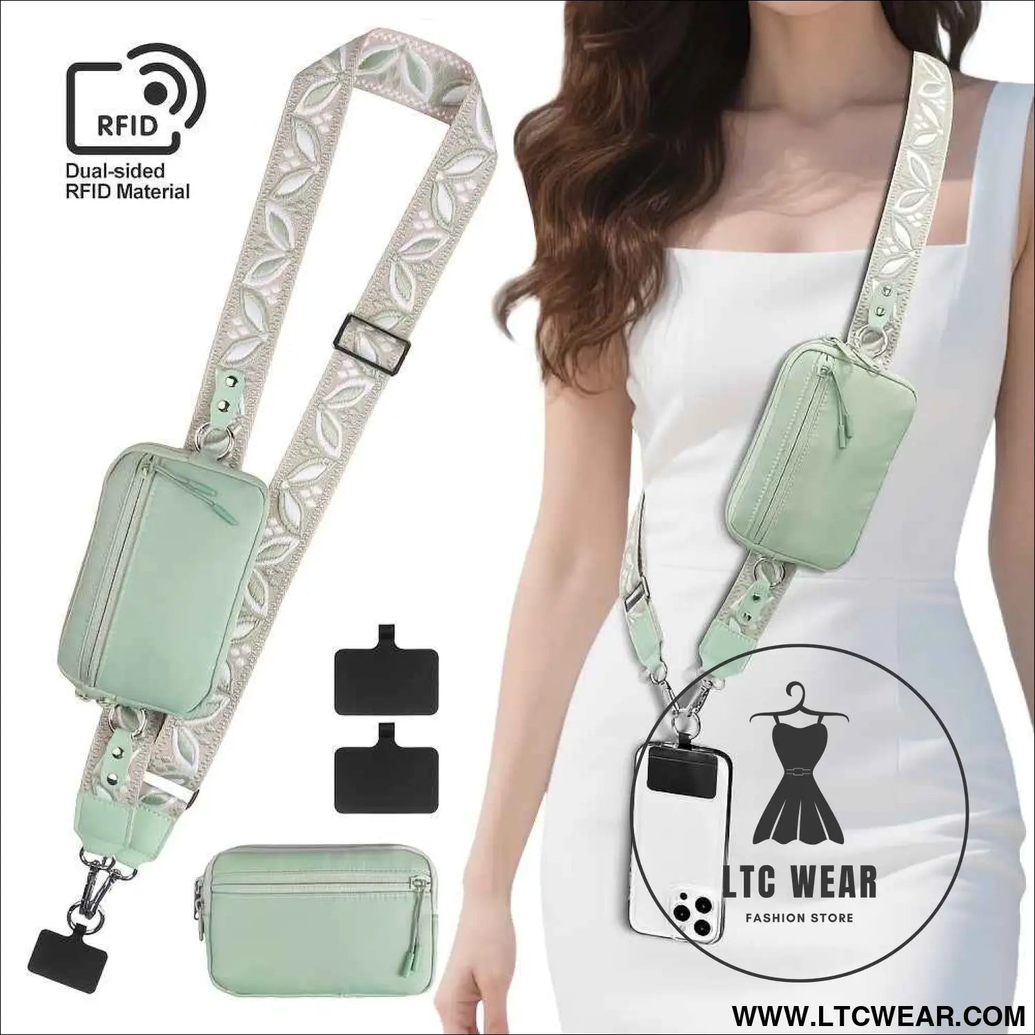 Embroidered Floral Crossbody RFID Wallet Phone Lanyard Chic