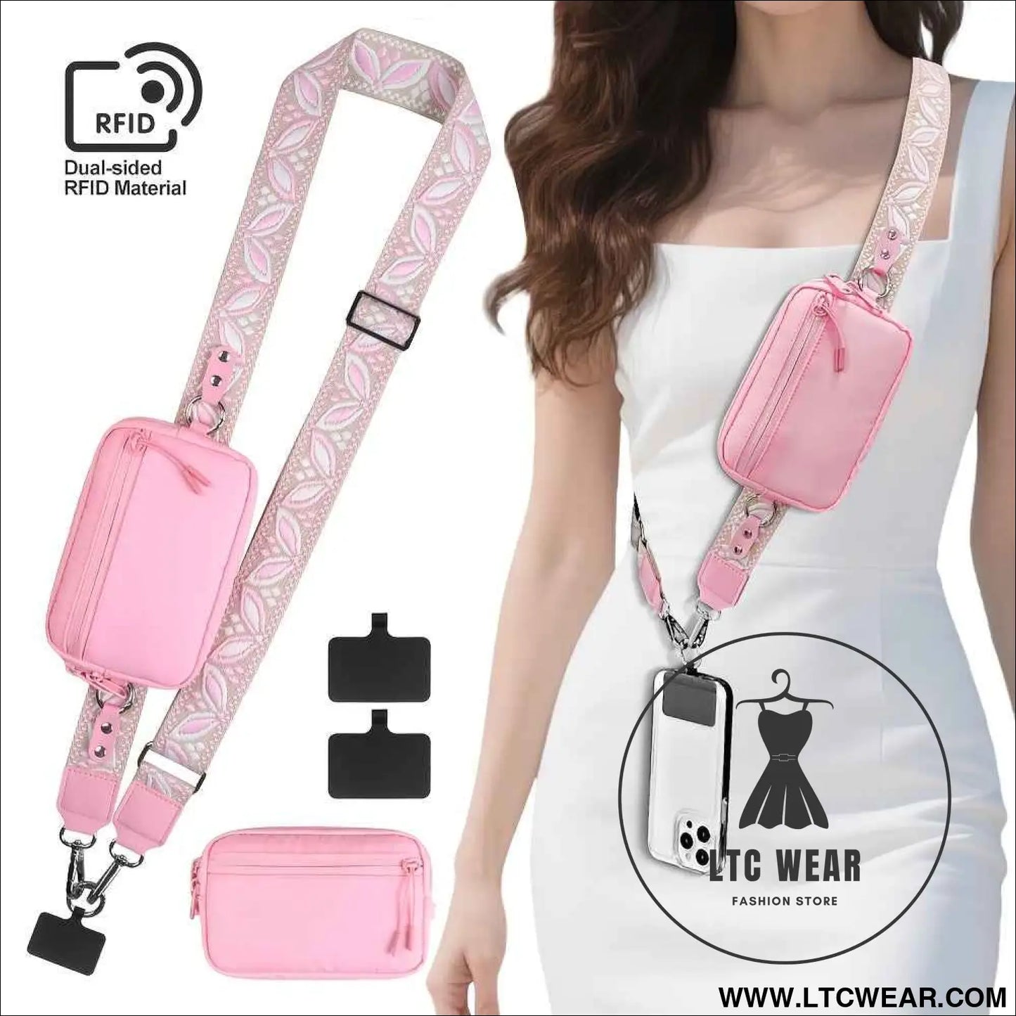 Embroidered Floral Crossbody RFID Wallet Phone Lanyard Chic