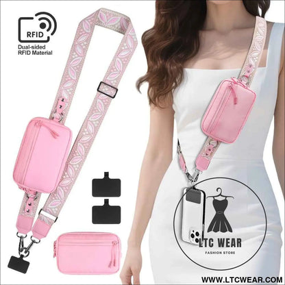 Embroidered Floral Crossbody RFID Wallet Phone Lanyard Chic