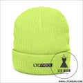 Embroidered ribbed knit beanie l.t.c wear cuffed winter hat - acid green / one size - hats