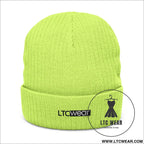 Embroidered ribbed knit beanie l.t.c wear cuffed winter hat - acid green / one size - hats