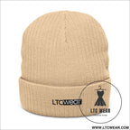 Embroidered ribbed knit beanie l.t.c wear cuffed winter hat - beige / one size - hats