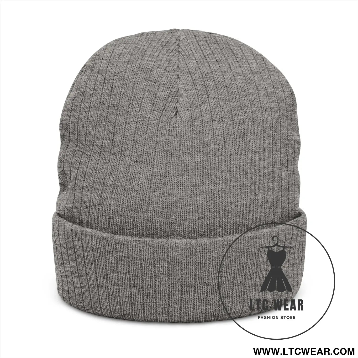 Embroidered ribbed knit beanie l.t.c wear cuffed winter hat - hats
