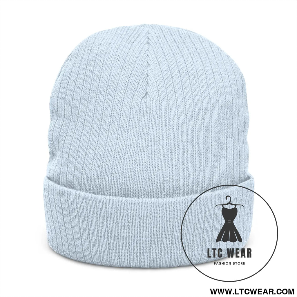 Embroidered ribbed knit beanie l.t.c wear cuffed winter hat - hats