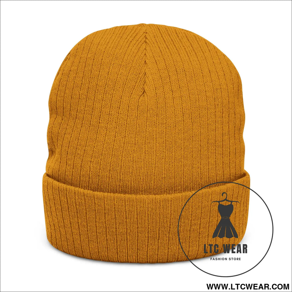 Embroidered ribbed knit beanie l.t.c wear cuffed winter hat - hats