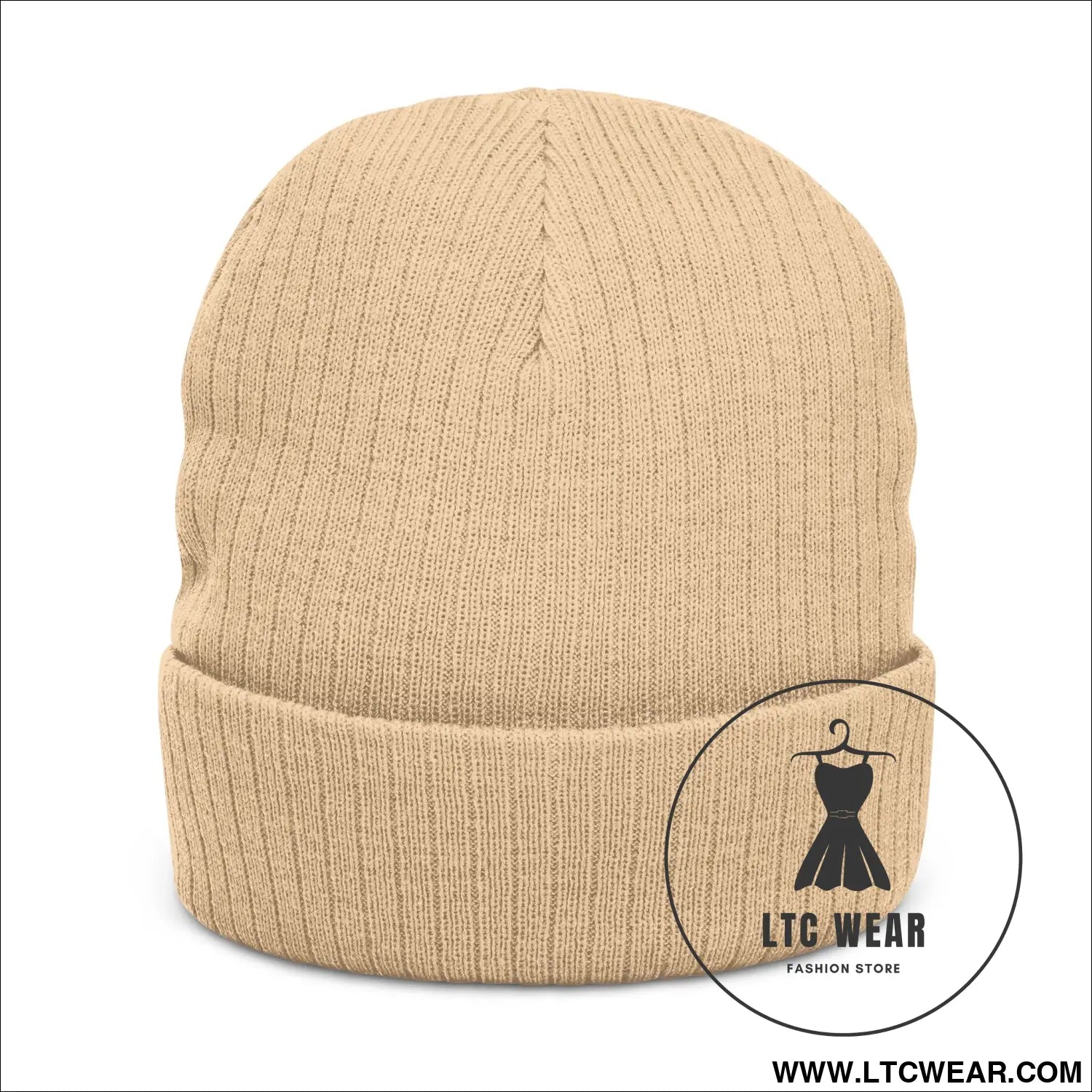 Embroidered ribbed knit beanie l.t.c wear cuffed winter hat - hats