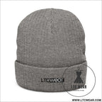 Embroidered ribbed knit beanie l.t.c wear cuffed winter hat - light grey melange / one size - hats