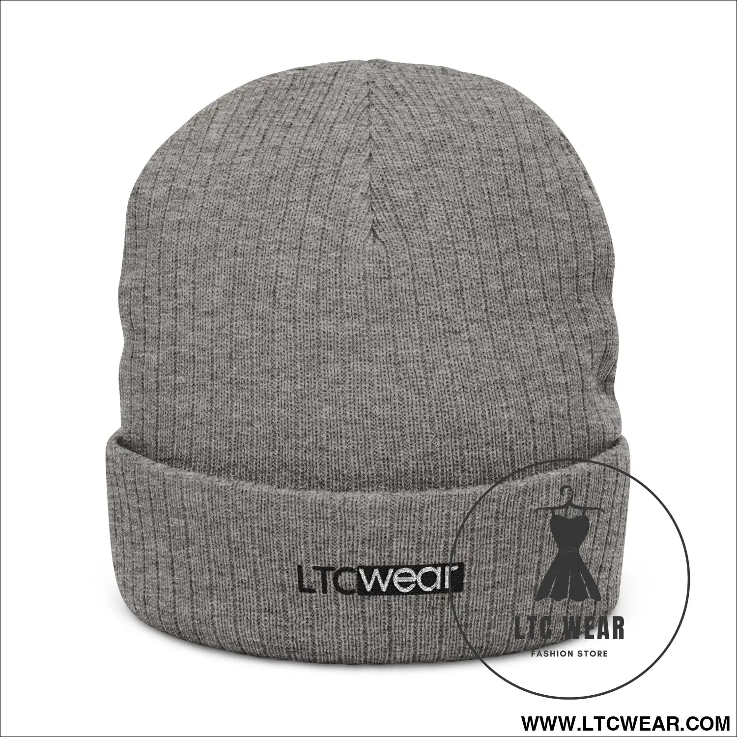 Embroidered ribbed knit beanie l.t.c wear cuffed winter hat - light grey melange / one size - hats
