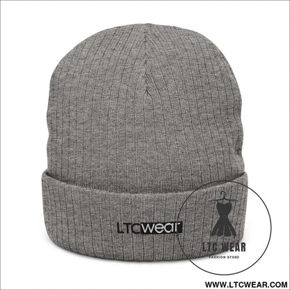 Embroidered ribbed knit beanie l.t.c wear cuffed winter hat - light grey melange / one size - hats