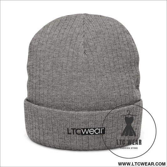 Embroidered ribbed knit beanie l.t.c wear cuffed winter hat - light grey melange / one size - hats