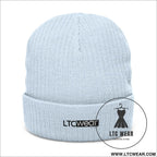 Embroidered ribbed knit beanie l.t.c wear cuffed winter hat - light blue / one size - hats