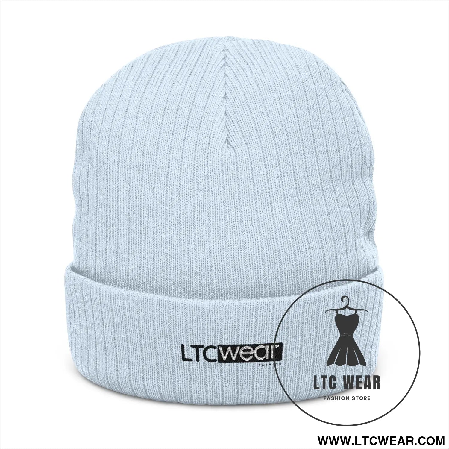 Embroidered ribbed knit beanie l.t.c wear cuffed winter hat - light blue / one size - hats