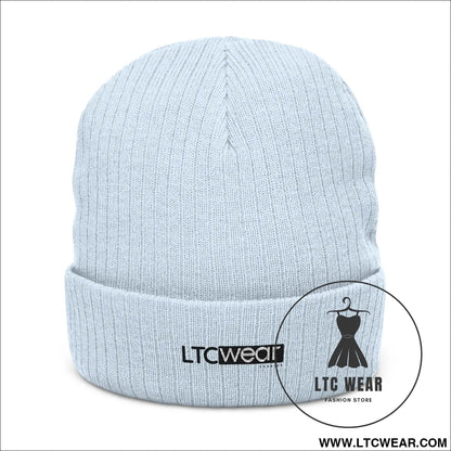 Embroidered ribbed knit beanie l.t.c wear cuffed winter hat - light blue / one size - hats