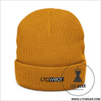Embroidered ribbed knit beanie l.t.c wear cuffed winter hat - mustard / one size - hats