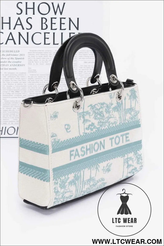 Embroidery Faux Leather Tote Bag