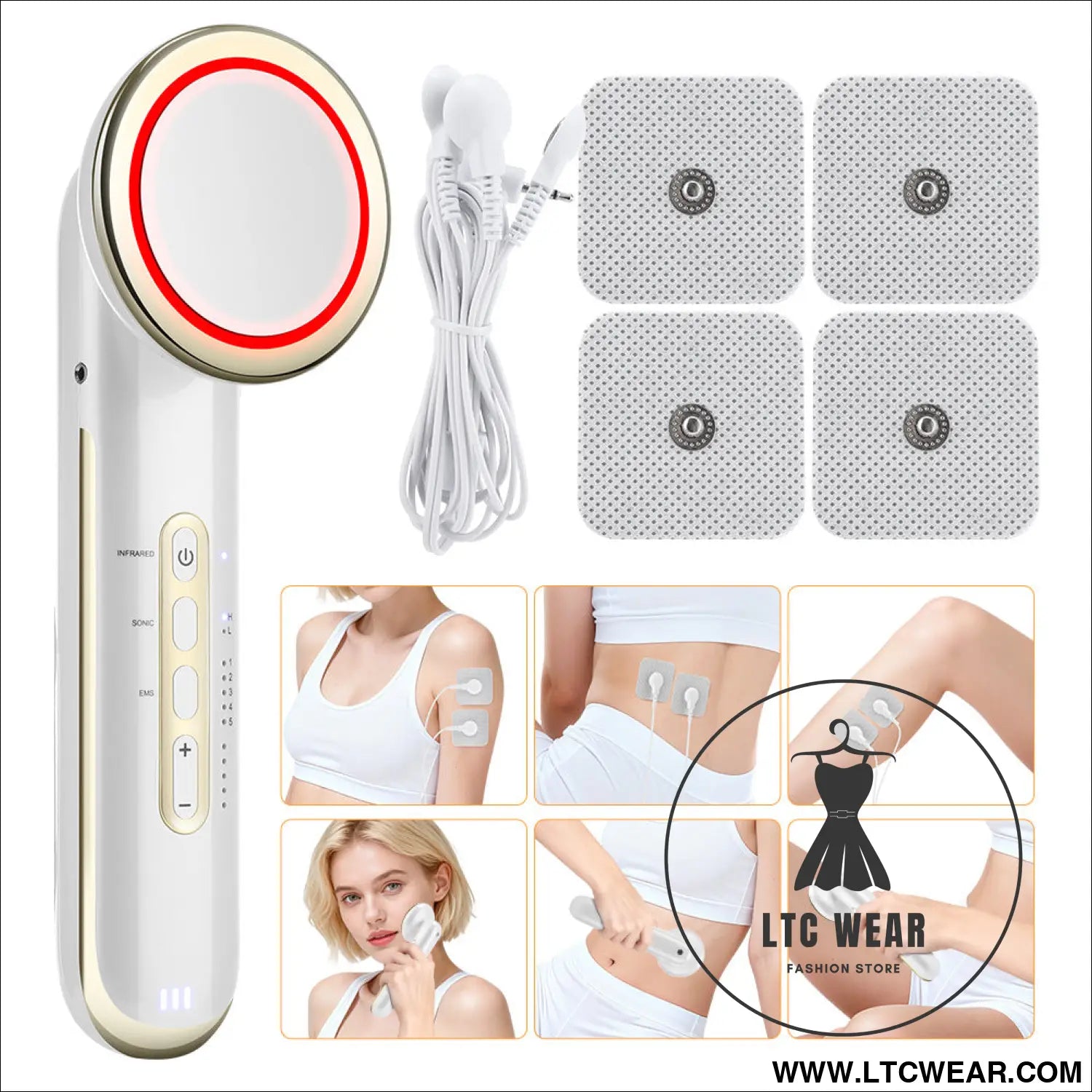 Ems body sculpting device with 5 modes rechargeable far infrared & ultrasonic fat burning slimming beauty instrument