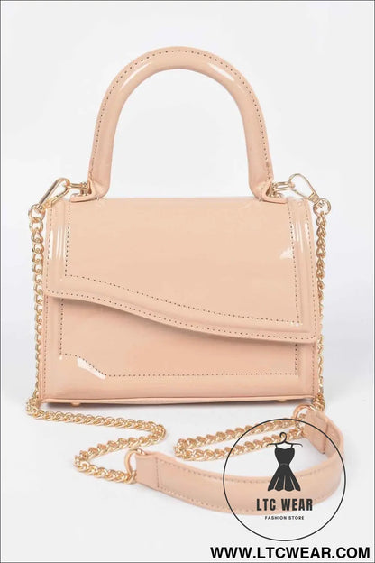 Enamel Faux Leather Top Handle Bag