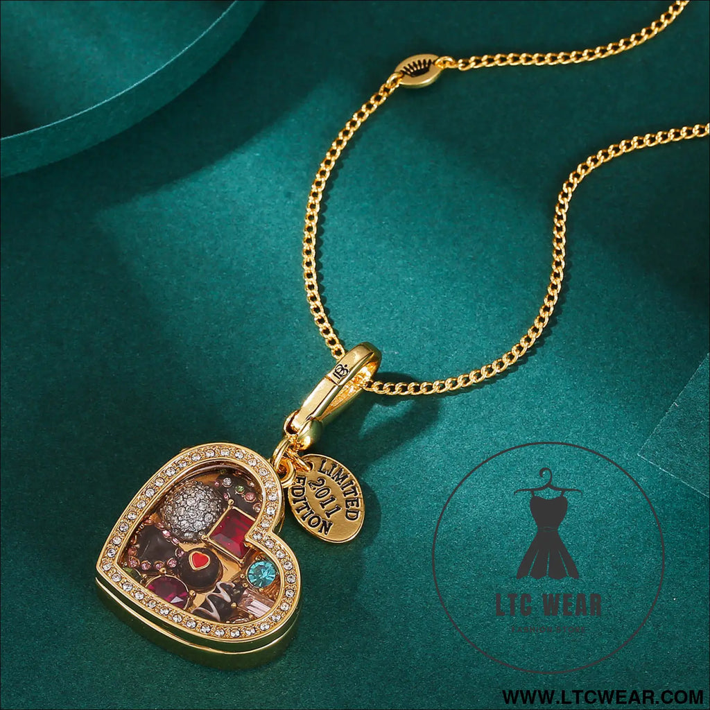Enamel glazed chocolate gemstone transparent heart-shaped box with an openable pendant and box