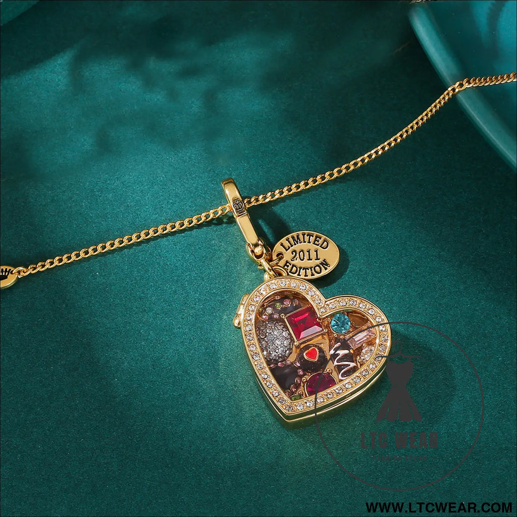 Enamel glazed chocolate gemstone transparent heart-shaped box with an openable pendant and box