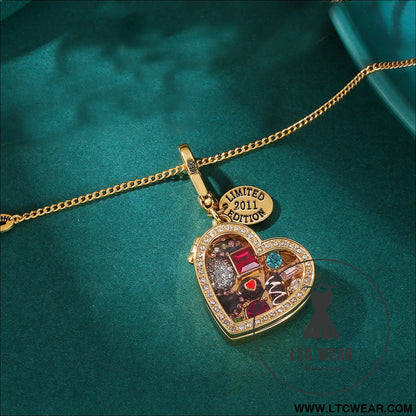 Enamel glazed chocolate gemstone transparent heart-shaped box with an openable pendant and box