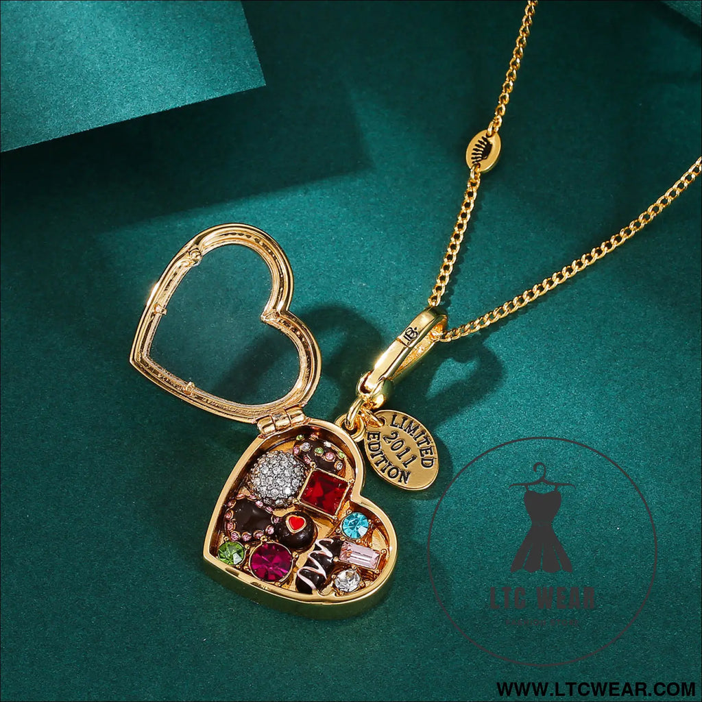 Enamel glazed chocolate gemstone transparent heart-shaped box with an openable pendant and box