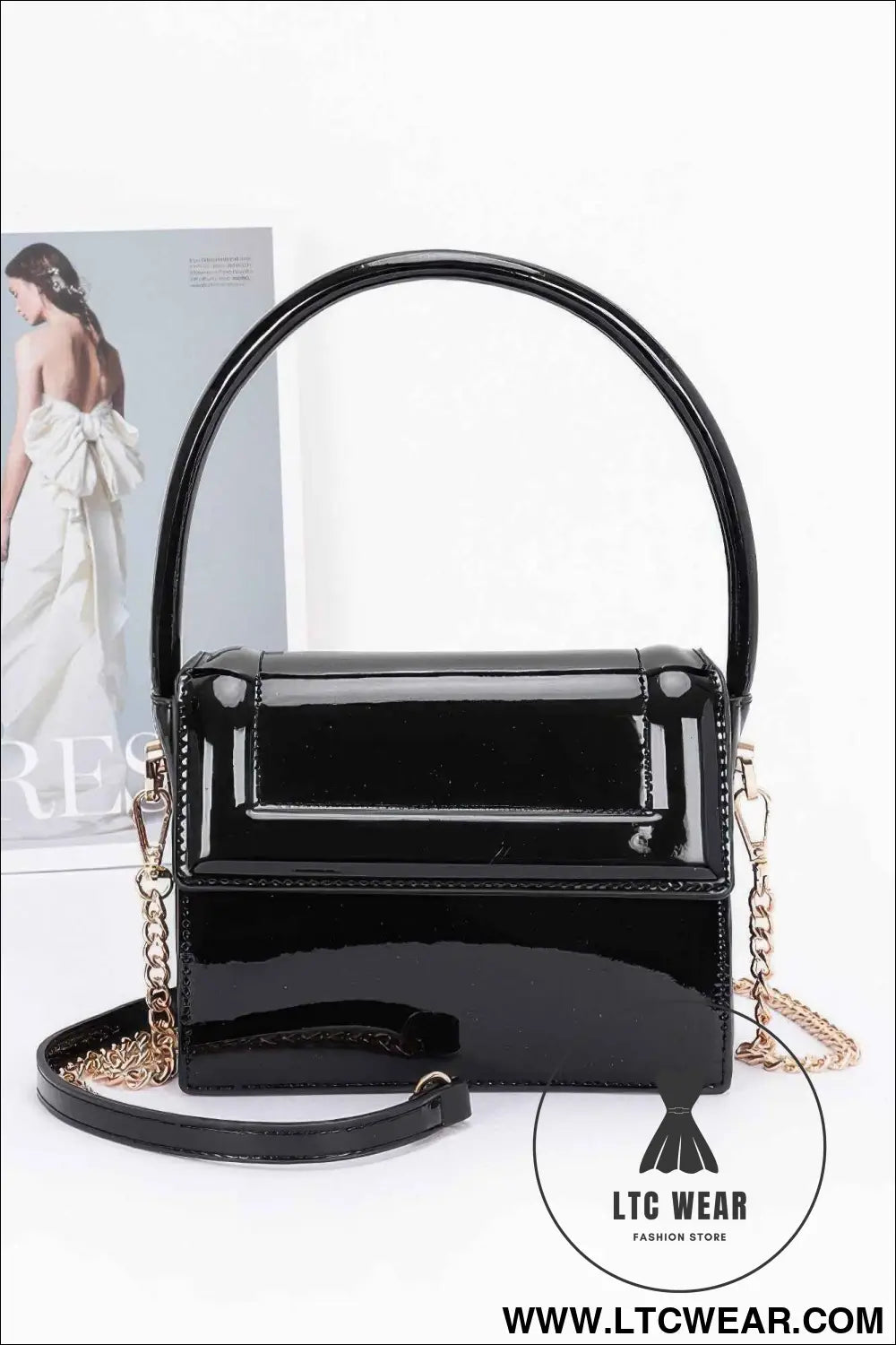 Enamel Top Handle Flap Bag