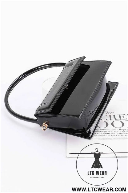 Enamel Top Handle Flap Bag