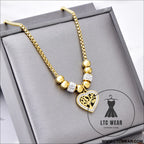 European and american style titanium steel heart tree of life rhinestone necklace for women simple love charm jewelry