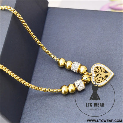 European and american style titanium steel heart tree of life rhinestone necklace for women simple love charm jewelry
