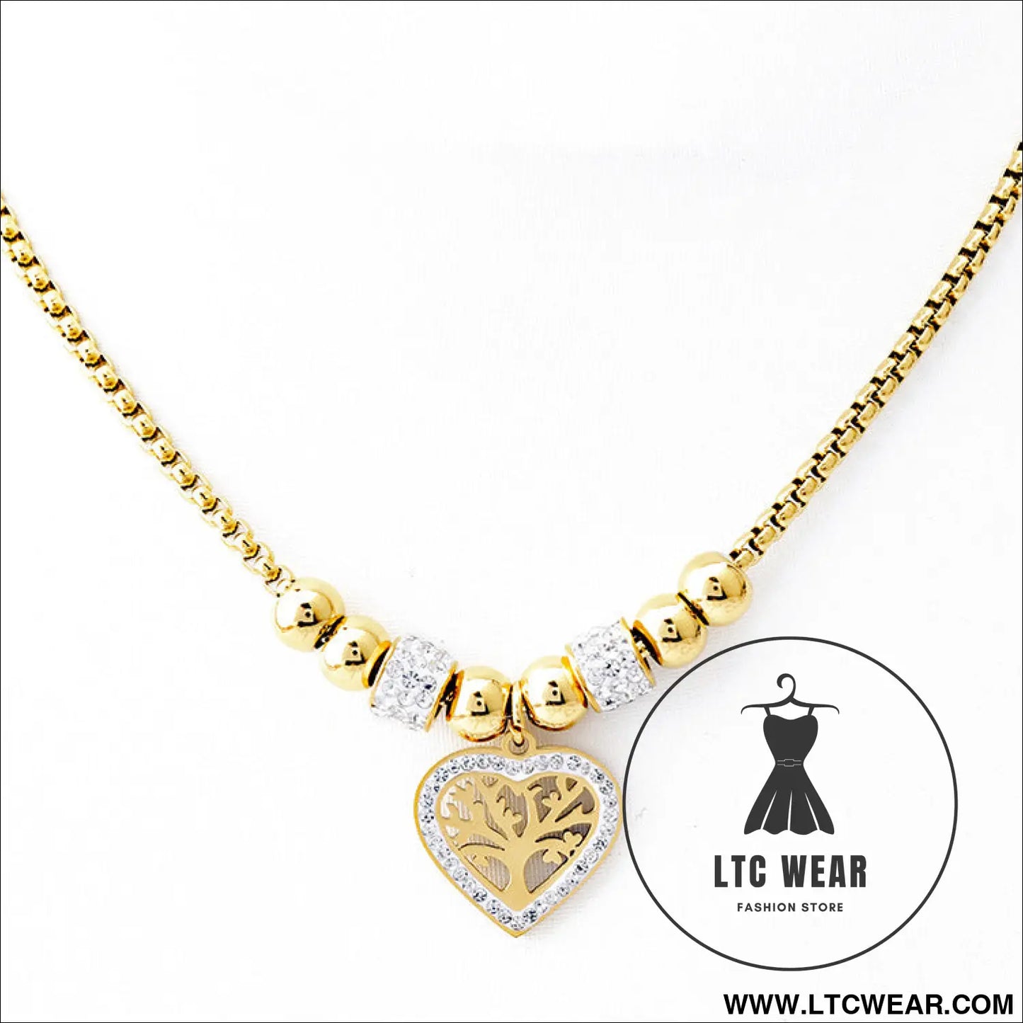 European and american style titanium steel heart tree of life rhinestone necklace for women simple love charm jewelry