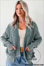 Evergreen mineral wash exposed seam patchwork knit cardigan - cardigans