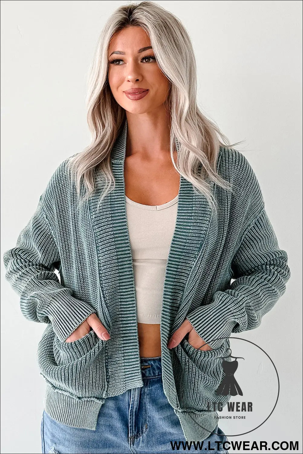 Evergreen mineral wash exposed seam patchwork knit cardigan - cardigans