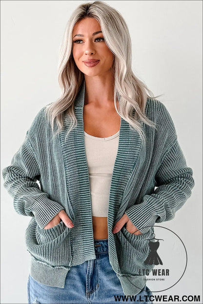 Evergreen mineral wash exposed seam patchwork knit cardigan - cardigans