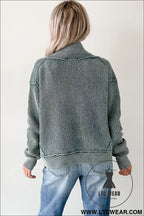 Evergreen mineral wash exposed seam patchwork knit cardigan - cardigans