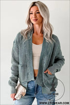 Evergreen mineral wash exposed seam patchwork knit cardigan - cardigans
