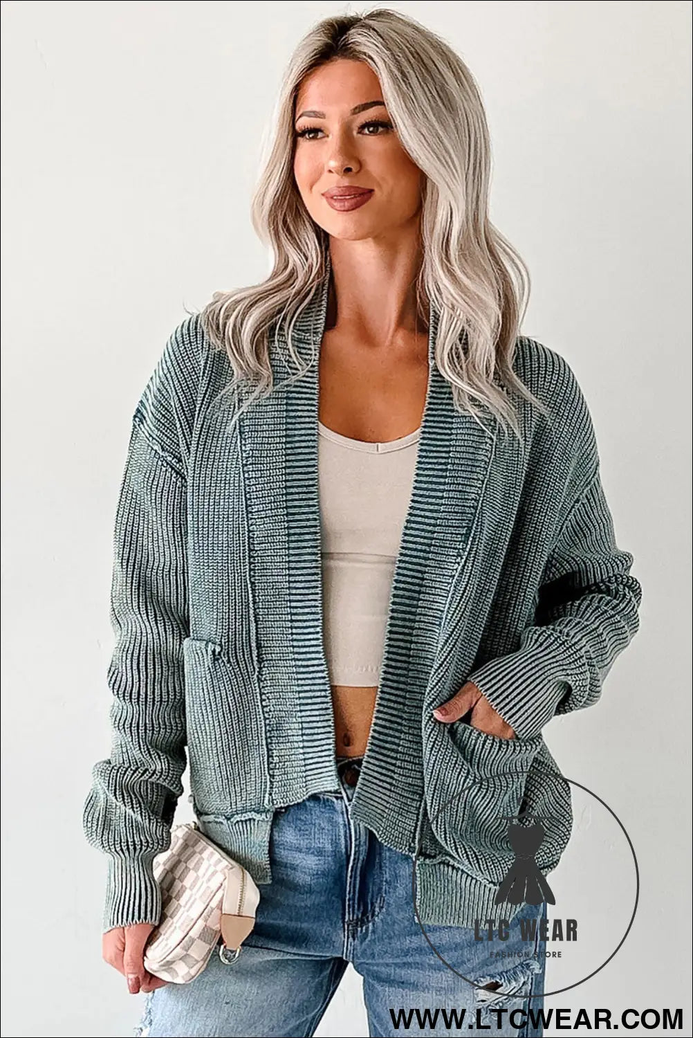 Evergreen mineral wash exposed seam patchwork knit cardigan - cardigans