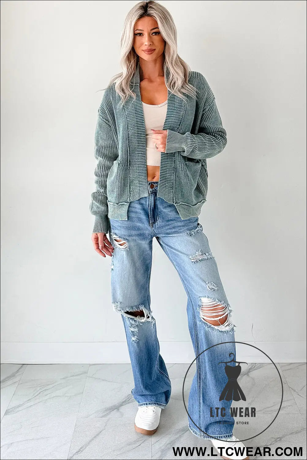 Evergreen mineral wash exposed seam patchwork knit cardigan - cardigans