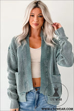 Evergreen mineral wash exposed seam patchwork knit cardigan - cardigans