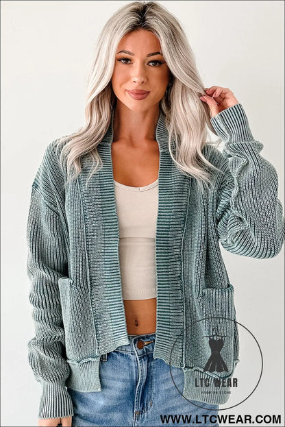 Evergreen mineral wash exposed seam patchwork knit cardigan - cardigans
