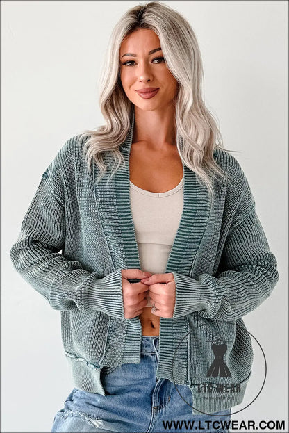Evergreen mineral wash exposed seam patchwork knit cardigan - cardigans