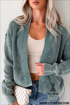 Evergreen mineral wash exposed seam patchwork knit cardigan - evergreen / l / 100% cotton - cardigans