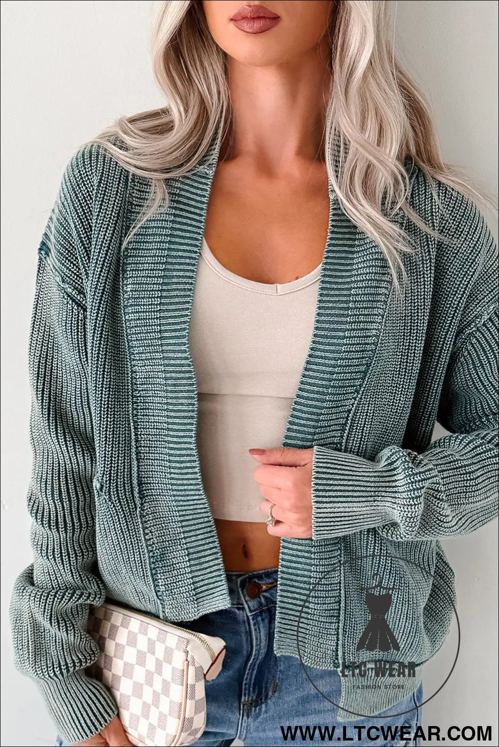 Evergreen mineral wash exposed seam patchwork knit cardigan - evergreen / l / 100% cotton - cardigans