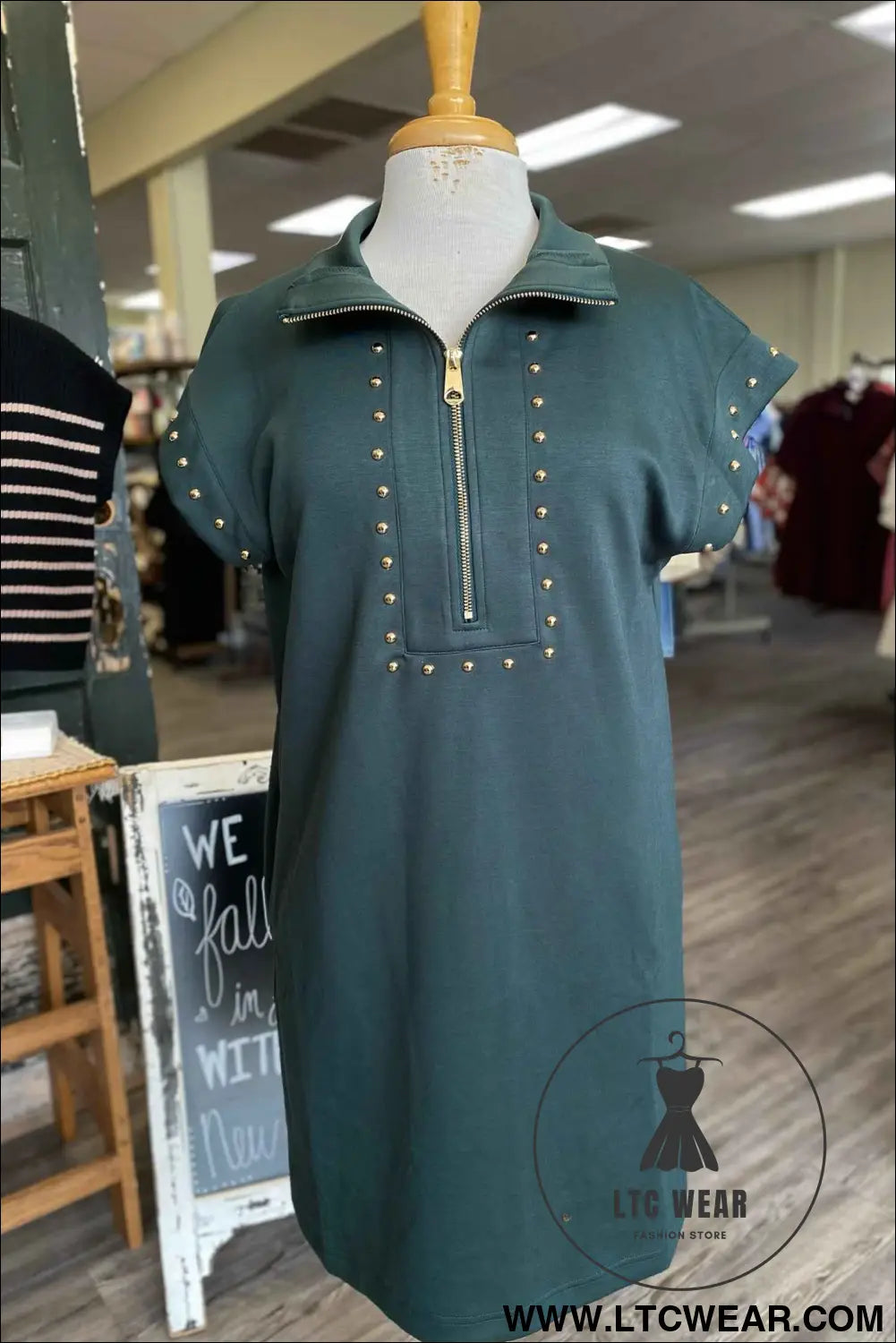 Evergreen Plus Size Glow Studded Zip up T Shirt Dress with Pockets