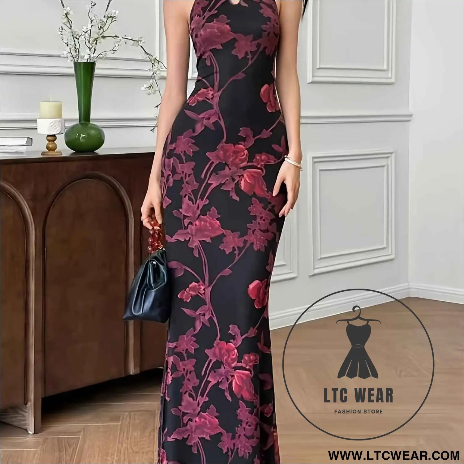 Exquisite Floral Mandarin Collar Cheongsam Elegant Party Dress
