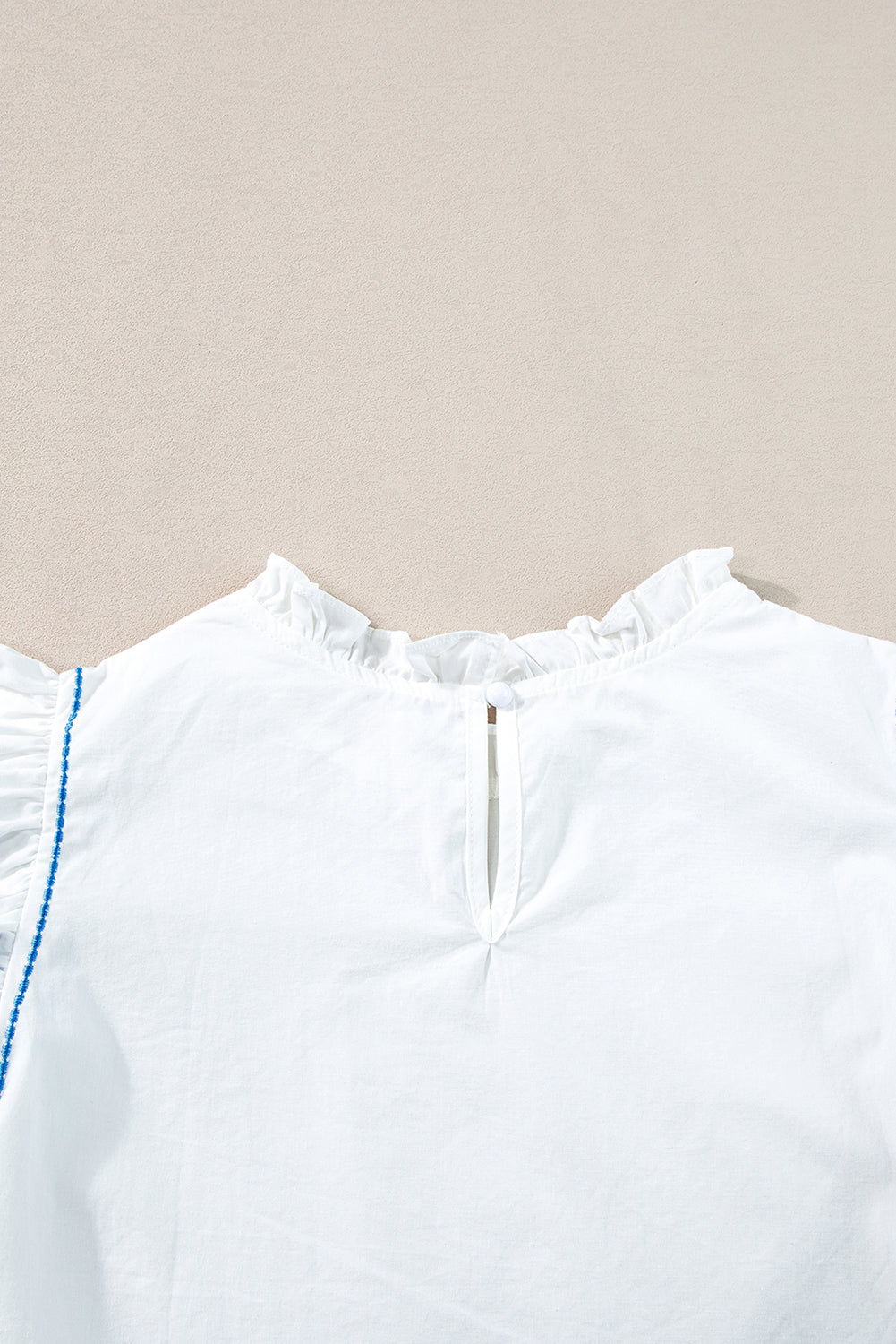 White Embroidered Ruffled Sleeve Frill Blouse