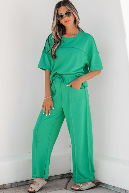 Orchid Bouquet Drop Shoulder Boxy Tee and Barrel Pants Set