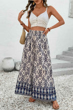 Blue Ethnic Print High Waist Wide Leg Loose Pants