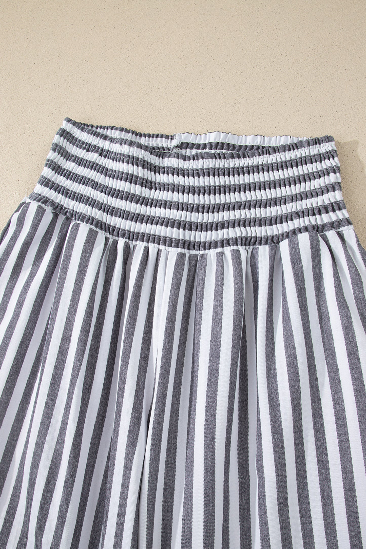 Black Stripe Shirred High Waist Loose Summer Pants