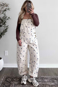 Jet Stream Polka Dot Print Bib Pocket Denim Barrel Overalls Jumpsuit