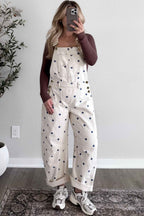 Jet Stream Polka Dot Print Bib Pocket Denim Barrel Overalls Jumpsuit